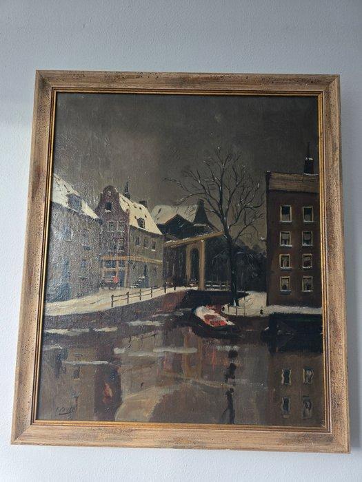 F. Grote (1919-1973) - Winter aan de Groenburgwal, Amsterdam, Antiek en Kunst, Kunst | Schilderijen | Klassiek