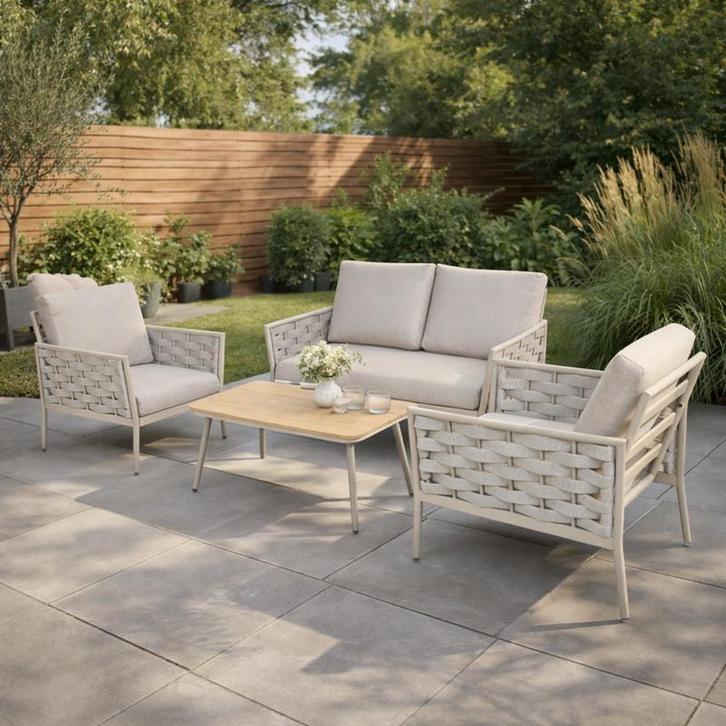 Salon de jardin 4 pièces - gris - 1 banc pour 2 personnes +, Tuin en Terras, Tuinsets en Loungesets, Verzenden