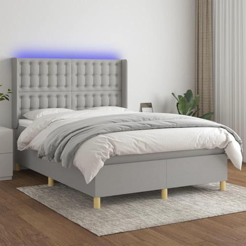 vidaXL Boxspring met matras en LED stof lichtgrijs 140x190, Huis en Inrichting, Slaapkamer | Bedden, Nieuw, Verzenden