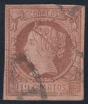 Spanje 1860 - Isabel II. 19 kastanjekwarten op zalm. -