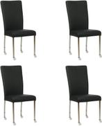 Set van 4 Zwarte leren moderne eetkamerstoelen - poot, Overige kleuren, Nieuw, Leer, Ophalen of Verzenden