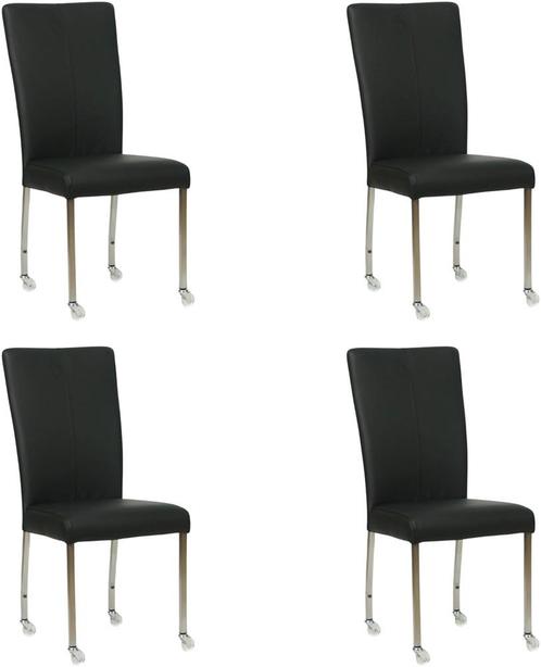 Set van 4 Zwarte leren moderne eetkamerstoelen - poot, Huis en Inrichting, Stoelen, Overige kleuren, Vier, Nieuw, Leer, Ophalen of Verzenden