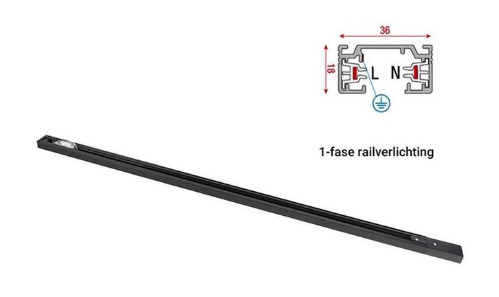 1 Fase Rail Zwart | Track Rails | tot 3 Meter leverbaar, Huis en Inrichting, Lampen | Spots, Led, Nieuw, Metaal of Aluminium, Plafondspot of Wandspot