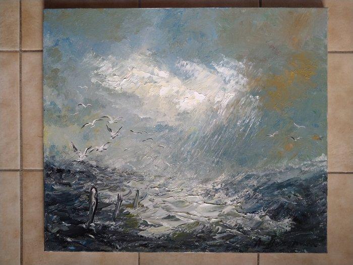 A Berghman(XX) - woeste zee, Antiek en Kunst, Kunst | Schilderijen | Klassiek