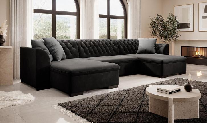 Hoekbank Compleet Zwart Velvet U-bank | Meubella.nl, Huis en Inrichting, Zetels | Complete zithoeken, Nieuw, Verzenden
