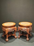 Hardhouten bijzettafels met marmer inleg - Hout, Marmer -, Antiek en Kunst