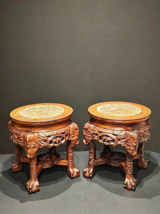 Hardhouten bijzettafels met marmer inleg - Hout, Marmer -, Antiek en Kunst, Antiek | Overige Antiek