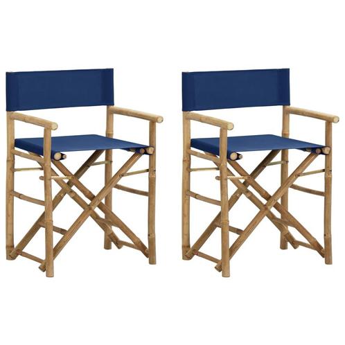 vidaXL Regisseursstoelen 2 st inklapbaar blauw bamboe en, Tuin en Terras, Tuinstoelen, Nieuw, Verzenden