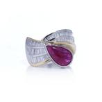 Ring - 18 karaat Geel goud, Platina Robijn - Robijn, Handtassen en Accessoires, Ringen, Nieuw
