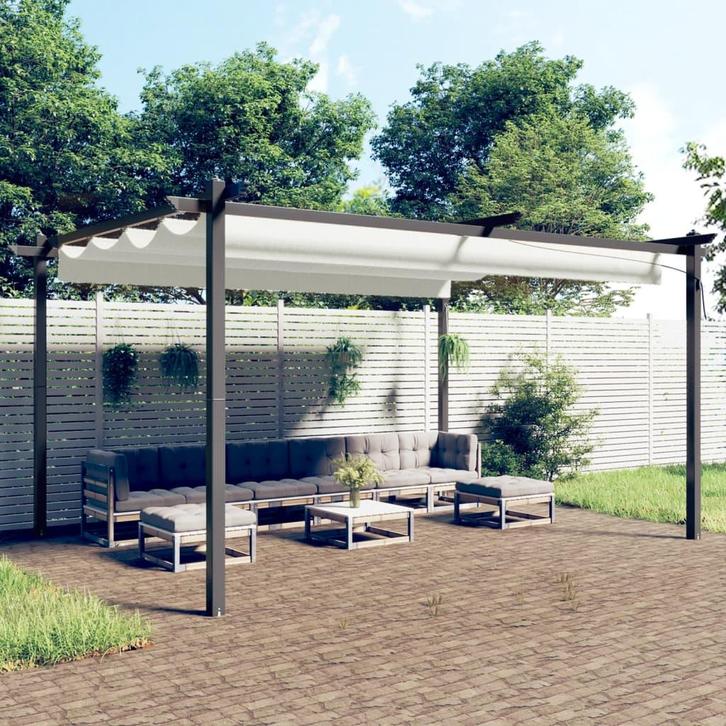 vidaXL Tuinprieel met uittrekbaar dak 4x3 m crèmekleurig, Tuin en Terras, Partytenten, Nieuw, Verzenden