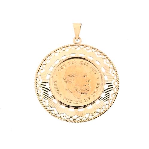 Gouden hanger van 10 gulden munt Koning Willem De Derde 1875, Handtassen en Accessoires, Bedels, Gebruikt, Overige merken, Goud