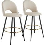 tectake Barkruk Sachel met rugleuning, fluweellook - crème/z, Huis en Inrichting, Verzenden, Nieuw