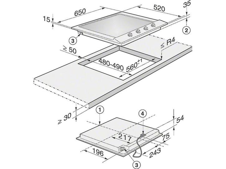 Miele KM 2010 G - Gaskookplaat - 4 kookzones - RVS, Elektronische apparatuur, Fornuizen, Zo goed als nieuw, Verzenden