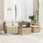 vidaXL 6-delige tuinbankset met kussens in beige poly rattan, Verzenden, Nieuw
