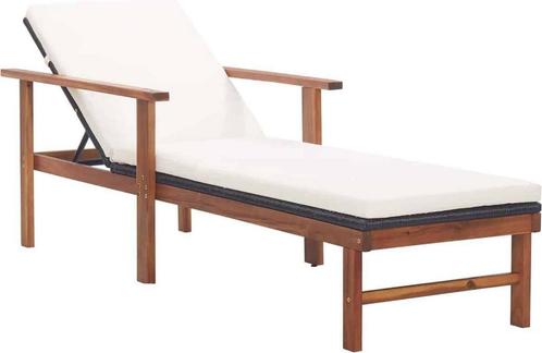 vidaXL Ligbed met kussen poly rattan van massief acaciahout, Caravans en Kamperen, Kampeeraccessoires, Nieuw, Verzenden