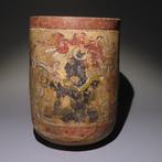 Maya Terracotta Cilinder beker. Spaanse exportvergunning. -