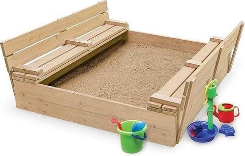 Zandbak met deksel & zitje - opvouwbare deksel - 120 x 12..., Kinderen en Baby's, Speelgoed | Buiten | Zandbakken, Nieuw, Ophalen of Verzenden