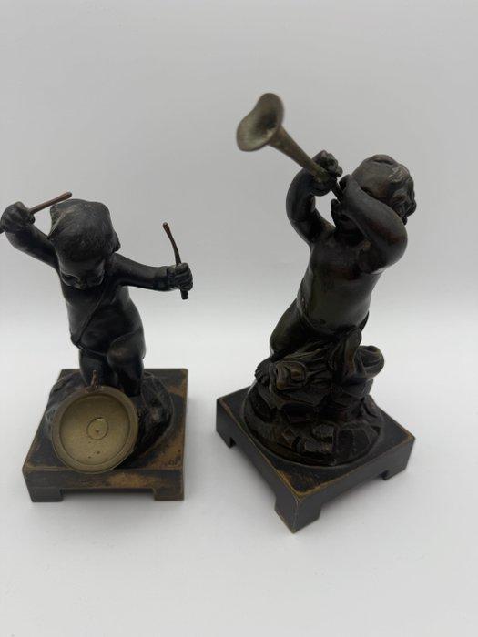 sculptuur, Paire de putti - 20 cm - Brons, Antiquités & Art, Art | Art non-occidental
