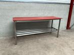 RVS blokvak Polyethyleen Snijtafel Werktafel 220 cm Horeca, Ophalen of Verzenden, Gebruikt, Inox Meubilair