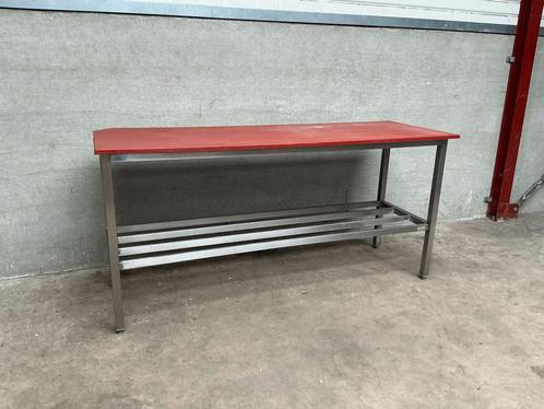 RVS blokvak Polyethyleen Snijtafel Werktafel 220 cm Horeca, Zakelijke goederen, Horeca | Keukenapparatuur, Gebruikt, Inox Meubilair