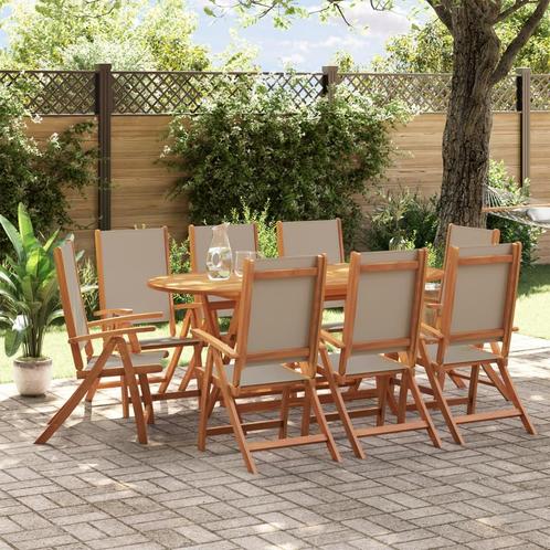 vidaXL 9-delige Tuinset massief acaciahout en textileen, Tuin en Terras, Tuinsets en Loungesets, Tuinset, Nieuw, Verzenden