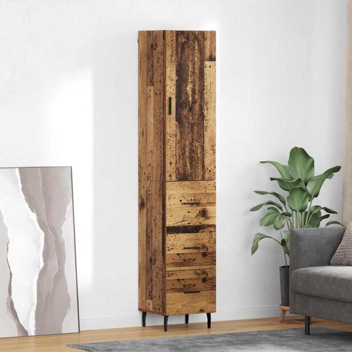 vidaXL Highboard met lade Oud Hout 34,5 x 34 x 180 cm, Huis en Inrichting, Kasten | Dressoirs, Nieuw, Verzenden