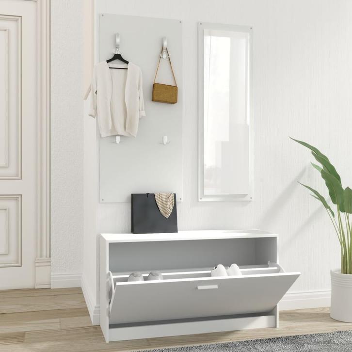 vidaXL Schoenenkastset 3-in-1 bewerkt hout wit, Huis en Inrichting, Kasten | Schoenenkasten, Nieuw, Verzenden