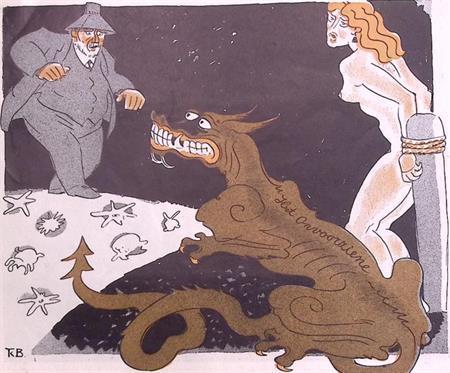 Spotprent over een onderzeeër of schip? (lijst optie), Antiek en Kunst, Kunst | Litho's en Zeefdrukken, Verzenden