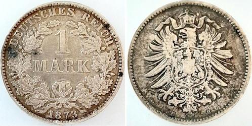 Duitsland 1 Mark 1873b ss/vz zilver, Timbres & Monnaies, Monnaies | Europe | Monnaies non-euro, Envoi