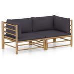vidaXL 2-delige Loungeset met kussens bamboe donkergrijs, Tuin en Terras, Verzenden, Nieuw, Loungeset
