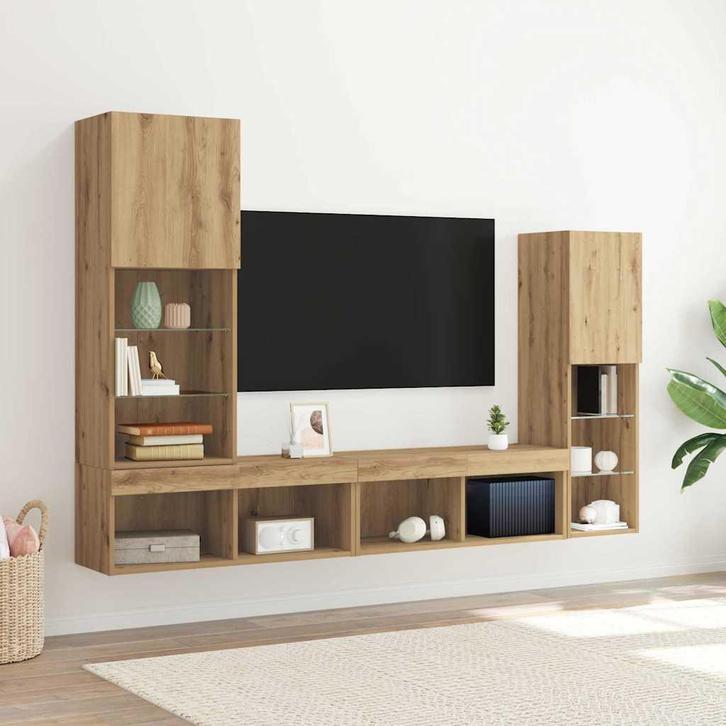 vidaXL TV Kast 4 pcs artisanaal eikenkleurig Bewerkt hout, Huis en Inrichting, Kasten |Televisiemeubels, Nieuw, Verzenden