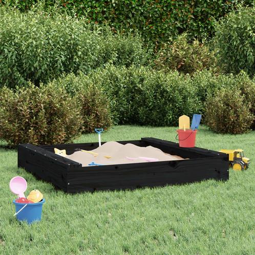 vidaXL Zandbak met bankjes vierkant massief grenenhout zwart, Kinderen en Baby's, Speelgoed | Buiten | Speeltoestellen, Nieuw