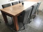 Set van 6 leren eetkamerstoelen - met armleuning en wieltjes, Ophalen of Verzenden