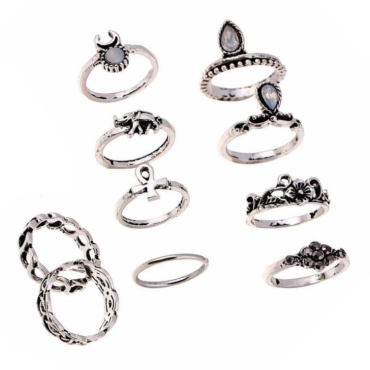 Fako Bijoux - Bohemian Stijl Ringenset - Maja - 10-Delig -, Bijoux, Sacs & Beauté, Bagues, Envoi