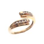 Bicolor gouden fantasie ring gezet met zirconia (kristal), Handtassen en Accessoires, Ringen, Gebruikt, Overige kleuren, Ophalen of Verzenden