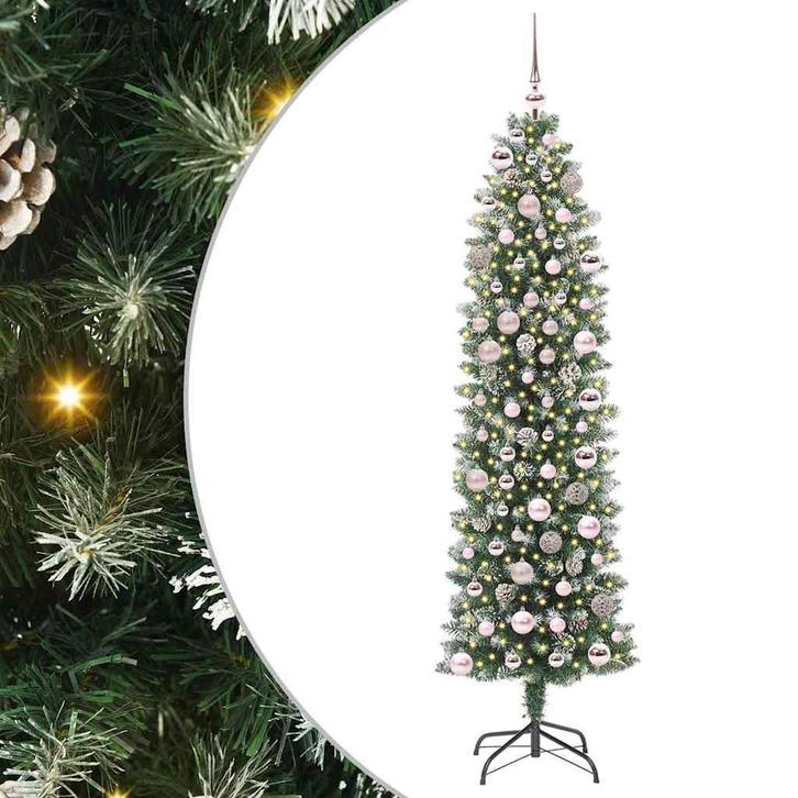 vidaXL Kunstmatige slanke kerstboom met 300 LED Groen en Wit, Diversen, Kerst, Nieuw, Verzenden