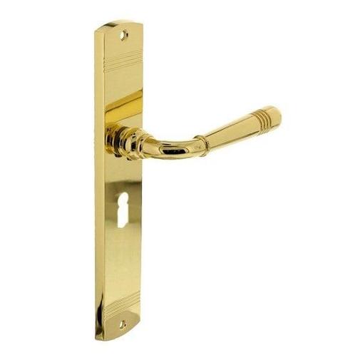 Deurklink Helena op schild sleutelgat 56 mm messing gelakt, Doe-het-zelf en Bouw, Hang- en Sluitwerk, Klink of Kruk, Nieuw, Koper of Messing