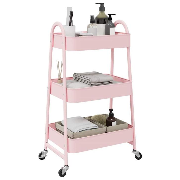vidaXL Opbergtrolley 3-laags roze 42x41,5x77 cm staal, Doe-het-zelf en Bouw, Gereedschap | Handgereedschap, Nieuw, Verzenden