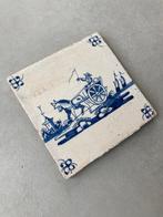 Tegel - Antieke Delfts blauwe tegel met paard en wagen,