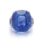 Ring Platina ring met 31,74 ct. Ceylon saffier en diamanten,, Handtassen en Accessoires, Ringen, Nieuw
