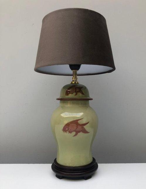 Tafellamp - Hout, Porselein - Celadon Tafell, Antiek en Kunst, Kunst | Designobjecten