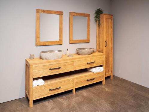 Badmeubelset 200cm Naturel incl kast, spiegels & waskommen, Maison & Meubles, Salle de bain | Meubles de Salle de bain, Enlèvement ou Envoi