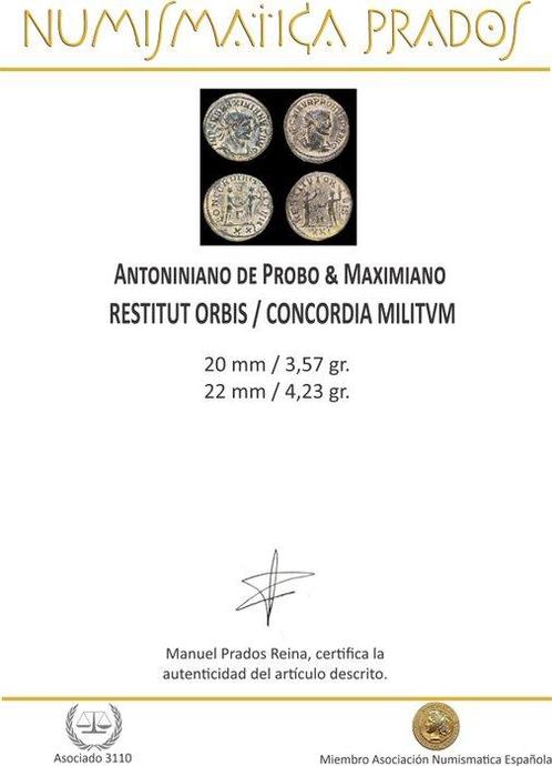 Romeinse Rijk. Probo & Maximiano. Antoninianus RESTITUT, Postzegels en Munten, Munten | Europa | Niet-Euromunten