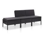 vidaXL 3-delige Loungeset met kussens poly rattan zwart, Tuin en Terras, Verzenden, Nieuw, Loungeset