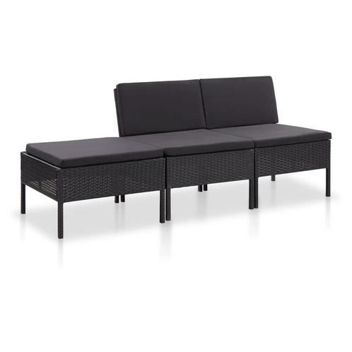 vidaXL 3-delige Loungeset met kussens poly rattan zwart, Tuin en Terras, Tuinsets en Loungesets, Loungeset, Nieuw, Verzenden