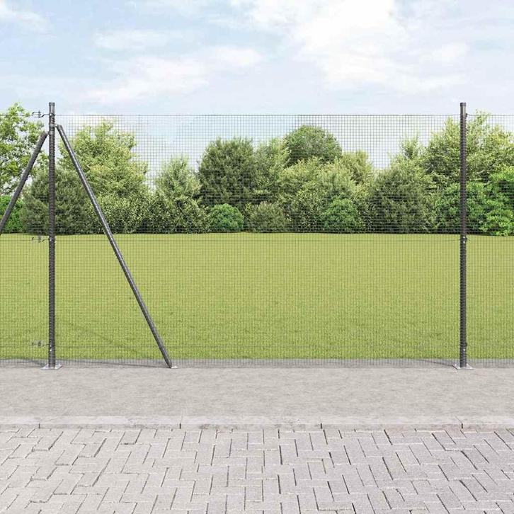vidaXL Hek met Palen Grijs 1.4 x 25 m Staal, Tuin en Terras, Tuinhekken en Hekwerk, Nieuw, Verzenden