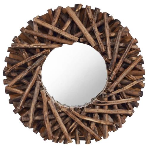 vidaXL Wandspiegel rond 40 cm teakhout, Maison & Meubles, Accessoires pour la Maison | Miroirs, Envoi