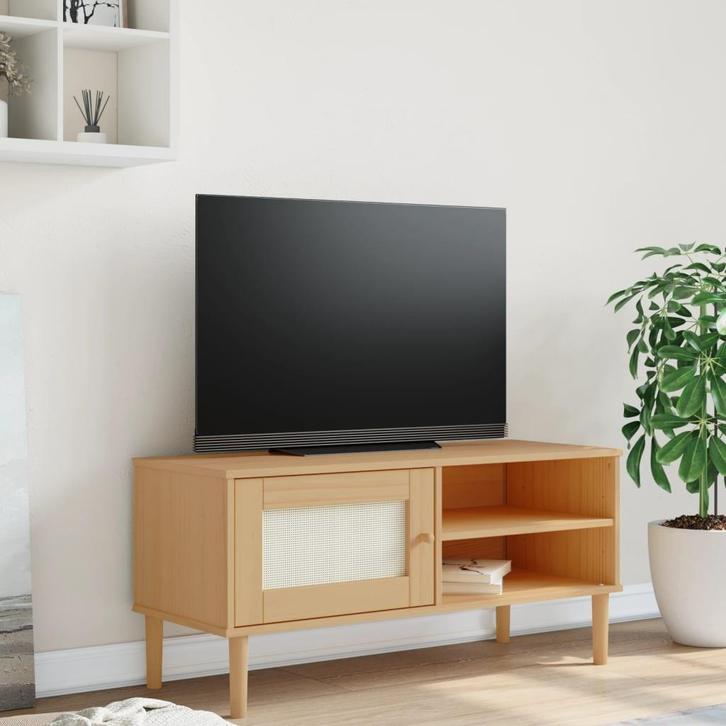vidaXL Tv-meubel SENJA 106x40x49 cm rattan massief, Maison & Meubles, Armoires | Mobilier de télévision, Envoi