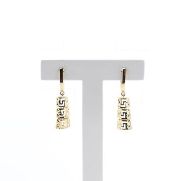 18 Krt. Gouden oorbellen met meander hanger (vintage), Ophalen of Verzenden