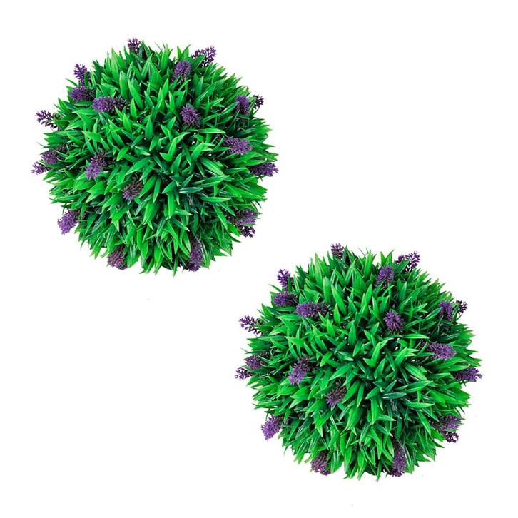 vidaXL 2-delige Kunstbuxussenset bolvormig met lavendel 30, Huis en Inrichting, Woonaccessoires | Kunstplanten en Kunstbloemen